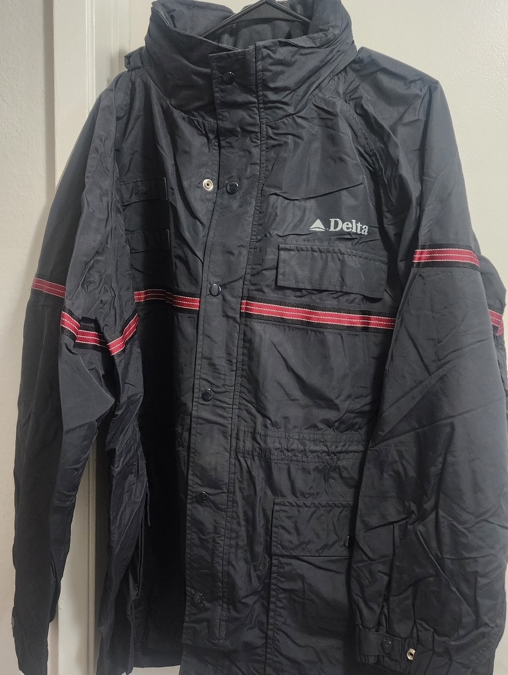 Delta Men’s Black Raincoat with Red Stripe Detailing